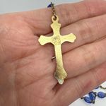 Vintage Rosary Blue Oval Beads Catholic Prayer Necklace Gold Tone Religious Photo 6