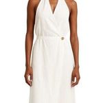 H&M  White Halter Sleeveless V Neck Backless Open Back Midi Wrap Dress Size 12 Photo 0