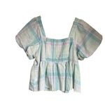 Old Navy  Pastel Plaid Puff Sleeve Top Size XL Photo 2