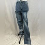 High waisted stacked split leg detachable streetwear fashion jeans size medium Photo 3