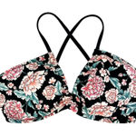 Xhilaration  Black Pink Carnation Flower Bandeau Racerback Bikini Top Size Medium Photo 0