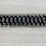 Source Unknown Silver Tone Chain Link Bracelet Black Braided Faux Leather Toggle Clasp NWOT Photo 6