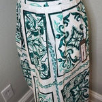 Eva Mendes Green and White Geometric Print Long Flared Skirt Sz 12‎ NEW Photo 0