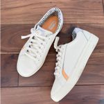Keds  Cream Leather Sneakers with Orange Stripe‎ & Leopard Print Accent Photo 3