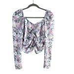 ASOS DESIGN Long Sleeve Crop Top Lace Up Front in Pink Floral Print, Size 8 Photo 7
