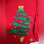 Vintage Cove Creek Holiday embroidered Beaded Red Christmas Cardigan Sweater Green Size XL Photo 3