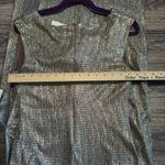 Connected Apparel Gold Slitted Metallic Sleeveless Cowl Neck Maxi Sheath Dress Photo 7