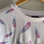 Modern Lux  Top Women's Small White Cropped Feather Graphic Tee Crewneck Photo 1