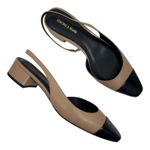 Veronica Beard  Cecile Leather Cap Toe Slingback Pump Black Tan Size 8M Photo 4
