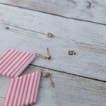 Vintage Stud Earrings Pink & White Striped Dangle Photo 4