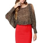 THML NEW Artist Reception Brown & Red Print Long Sleeve Dress size Large Photo 0