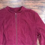 Sandro • burgundy corduroy jacket cropped 3/4 sleeve ruffle trim zip front Photo 2