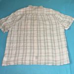 DKNY Linen plaid short sleeve button down 1 chest pocket pink gray white size 2X Photo 1