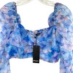 Nasty Gal Floral Sweatheart Crop Top Sheer Balloon Sleeve New Photo 1