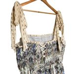 Karen Millen  Placed Border Print Tie Strap Metallic Smocked Midi Dress US 20 Photo 6