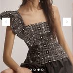 Anthropologie  One Shoulder Ruffle Tank Top Printed Black White Photo 6