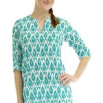 Gretchen Scott Teal White Ikat Cotton Coverup Dress Medium Photo 0