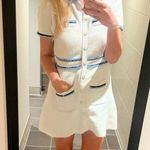 Maje White Blue Tweed Gold Button Details Collared Risal Mini Dress Size 34 Photo 14