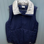 New Balance  Womens Navy Quilted Puffer Vest Metallic Silver Collar Zip Pockets M Photo 0