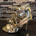 Qupid Quipid Gold strappy faux snake‎ pattern heels women’s size 10 Photo 1