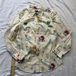 Talbots  Women's Shirt XS C'est La Vie French Scenic Print Blouse Ivory Red Blue Photo 0