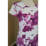 Purple & White Floral Stretch Knit Midi Modcloth Dress by DE Collection Size S Photo 2