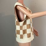 Maeve  By Anthropologie Checkered Sweater Vest Women's Size M Neutral BOHO #160 Photo 3