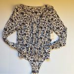 Free People  Kaya Bodysuit Ivory Purple Floral Keyhole Size Small NWT Photo 1