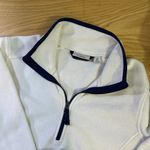 L.L.Bean White Quarter-Zip Fleece Pullover with Navy Trim Sweater Womens MediumP Photo 3