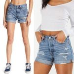 Levi's ποΈ 501 Blue Medium Wash Distressed Long Denim Jean Shorts Size 25 Photo 1