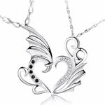 2pcs Angel Wing Heart Shaped Couple Necklaces Silver Photo 3