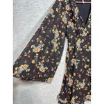 Free People Lilou Dress XS Black Floral Flare Sleeves Mini V Neck Boho Photo 2