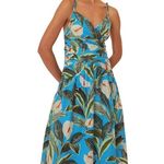 Farm Rio Women's Anthurium Garden Blue Cross Over Maxi Dress - L NWT Photo 0