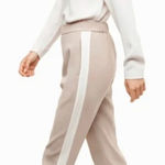 Babaton Aritzia  Conan Tuxedo Stripe Trouser Beige/Cream Stripe ,Size 10 NWOT Photo 0