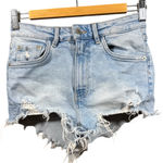 ZARA  Light Wash High Waisted Distressed Denim Jean Shorts Photo 0