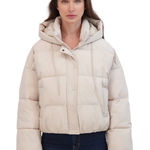 Sebby ‎ Hooded Puffer Coat Women’s Size XS Beige Cream Oversized Winter Jacket Photo 0