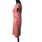 Womens Floral Embroidered Pink Green Shift Dress Size 2 Square Neck Folk Ethnic Photo 1