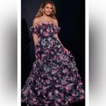 Jovani  40331 | Off the Shoulder Floral Navy Gown | Ruffles | Women’s 6 Photo 5