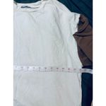 ZARA Women Medium Off White Brown Tan Crew Neck Shirt 100% Cotton Long Sleeve Photo 3