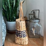 Vintage Woven Straw Tote Structured Boxy Market Bag Leather Handles Tan Photo 4