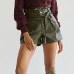 Francesca's NEW  Faux Leather Olive Green Paperbag Shorts size medium Photo 0