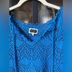 Mud Pie  crochet coverup mini dress cobalt cerulean blue tassels sleeveless swim Photo 2
