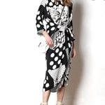 NWT Caara Krefeld Scarf Print‎ Midi Dress Medium Black Photo 3