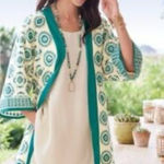 Soft Surroundings  Kimono L/XL Turquoise Embroidered Sequined Floral Boho Photo 0