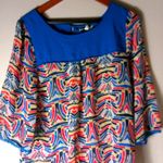 Umgee  L Geo Patterned Peasant Top in Bright Blue Orange Yellow Photo 0