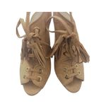 Club Monaco Suede Lace Up Open Toe Block Heel Shoes Tan IT 38.5 Photo 4