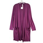 Zenana Premium Venice Duster Cardigan 2XL Purple Open Front Pockets Slouchy Soft Photo 3