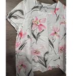 Peck & Peck  Size XL blouse 100% Linen Floral White Asymetric Short Sleeves Photo 2