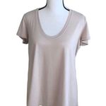 BCBG MAXAZRIA BEIGE SHORT SLEEVE SCALLOPED NECK BACK CROSSOVER SHORT TEE MEDIUM Photo 0