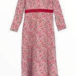 60’s Custom Pink Floral Metallic Velvet Trim Long Sleeve Maxi Dress Size M Photo 0